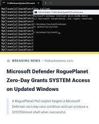 New Windows Defender Zero-Day “RoguePlanet” Leaked: Attackers Can Gain SYSTEM Access on Fully Patched Windows Systems